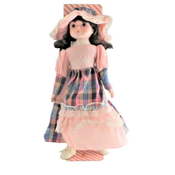 Vintage Musical Collectible Porcelain Doll Brown Hair Blue Eyes 18" Tall - Picture 2 of 8